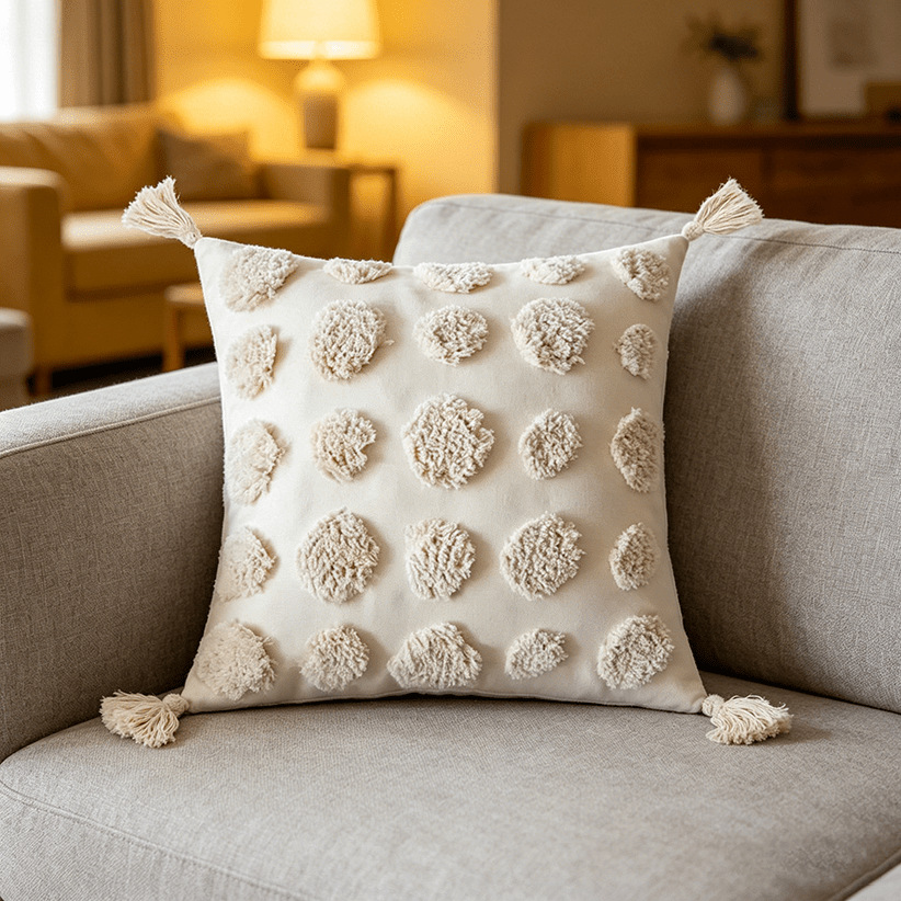 Cream lienzo bordado funda de almohada estilo nórdico ligero lujo cojín de sofá geométrico decoración de hoteles residencial funda de almohada