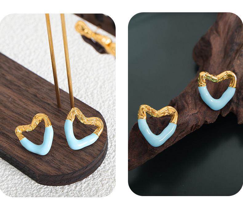 304 Stainless Steel Ear Needle Material 18K Gold Plated Plating Material 1 Pair IG Style Simple Style Heart Shape Enamel Plating Hollow Out Titanium Steel 18K Gold Plated Ear Studs