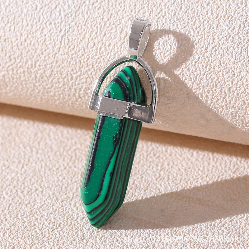 Venta caliente transfronteriza piedra natural amatista cristal rosa colgante de columna hexagonal collar de bala de doble punta colgante único al por mayor