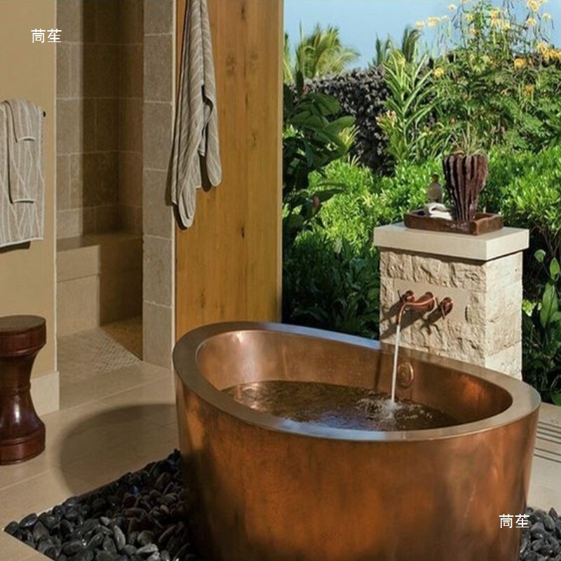 Japanese-Style Copper Villa Bath Tub with Seat Design Spa Independent Bathtub Spa Hot Spring Foot Bath Homestay Windless