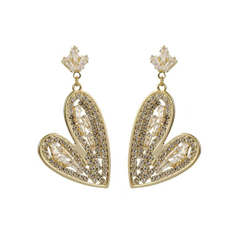 Серьги (Yiwu Yishang) S925 Серебро игла, кристальные стрази, длинная капля сердце, лёгкая роскошь