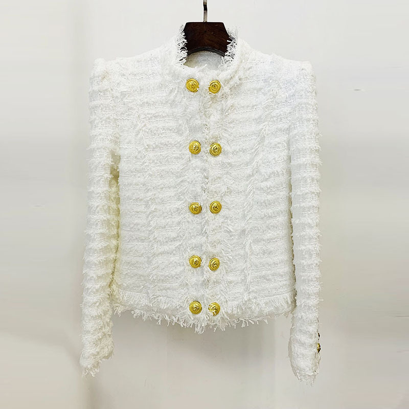 In Stock 2026 Autumn and Winter New European and American Celebrity Fashion Fringed Tweed Stand Collar Slim Fit Jacket