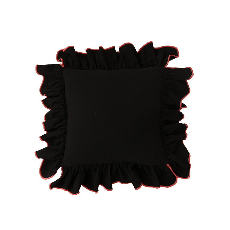 Contrast color cotton fungus wide edge pillow case-black