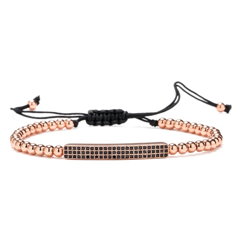 Joyería transfronteriza de comercio exterior europeo y americano con incrustaciones de cuentas de piedra pulsera Push-Pull cuentas de cobre ajustables pulsera tejida con cuentas