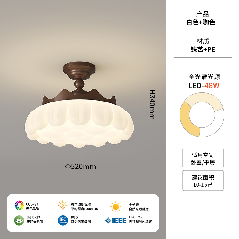 Lámpara de techo de dormitorio de estilo antiguo francés, flor de madera de nogal retro, estilo crema, lámpara de habitación del dormitorio principal 2025 nuevo