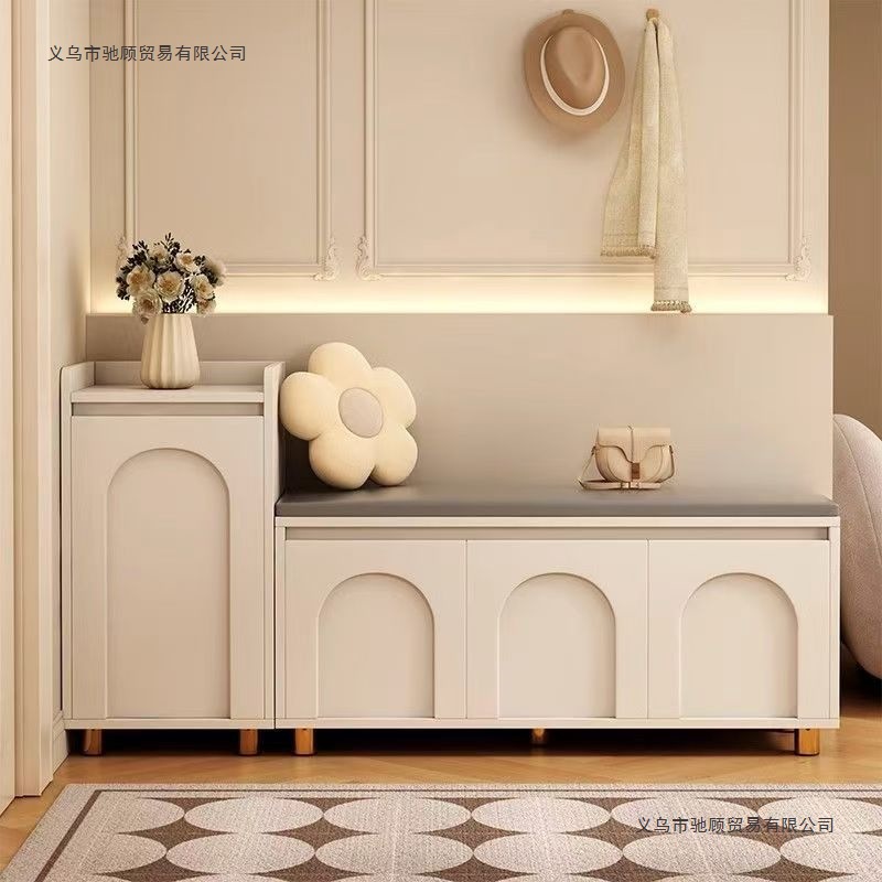 French Cream Style Shoe Changing Stool for Home Entrance, Shoe Cabinet, Stool, Integrated Shoe Storage Cabinet, Multi-Layer Shoe Rack