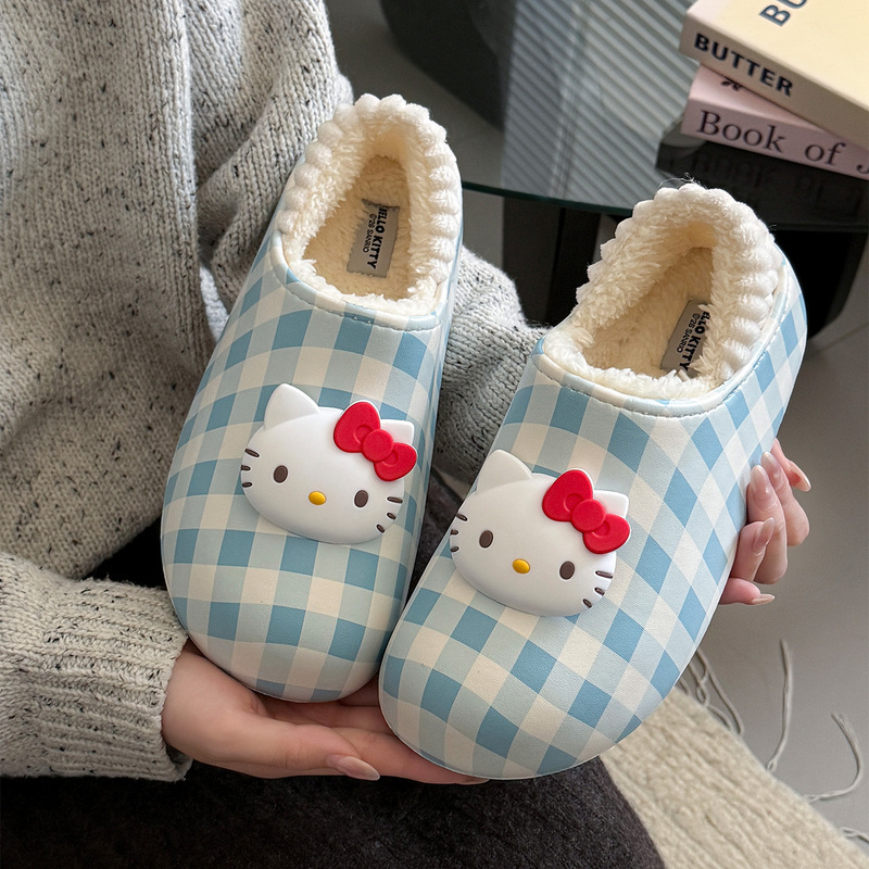 Kitty women's slippers, 2026 autumn/winter new style, indoor fleece-lined warm slippers with a soft, cushioned sole
