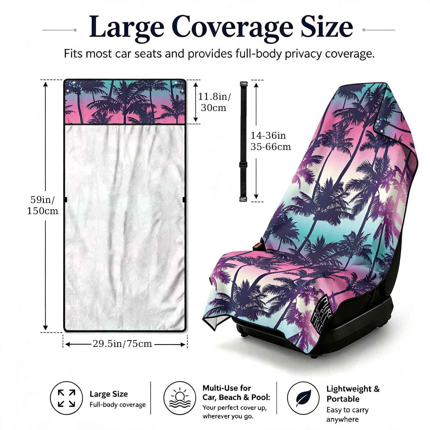 Printed bath towel and car seat cover 2-in-1, ultra-fine fiber outdoor beach and car dual-use universal seat cushion