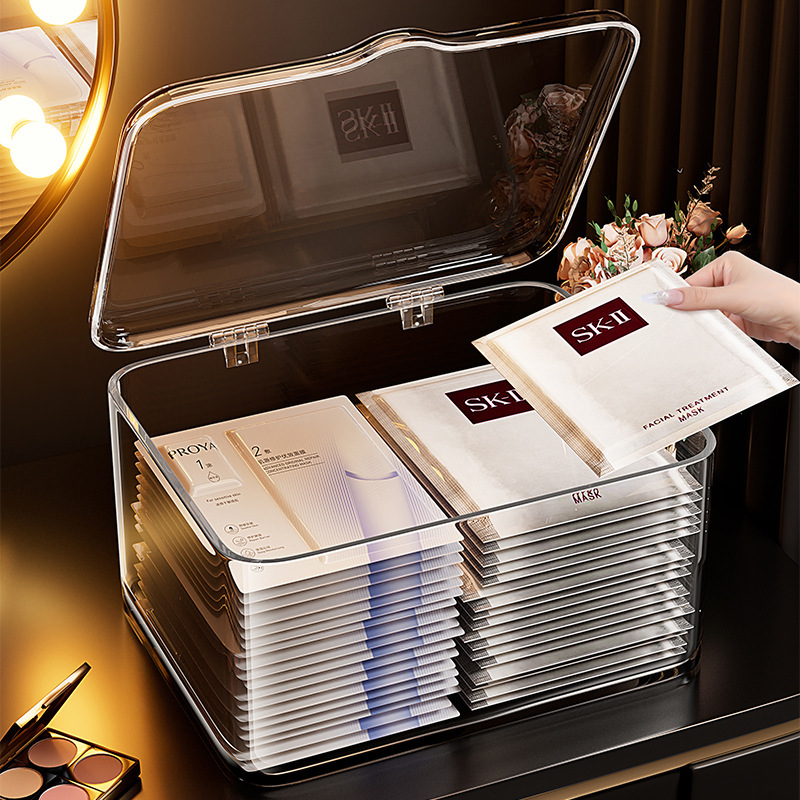 Facial Mask Storage Box Desktop Acrylic Transparent Box with Lid Skin Care Product Perfume Sample Second-Disposable Essence Organizer