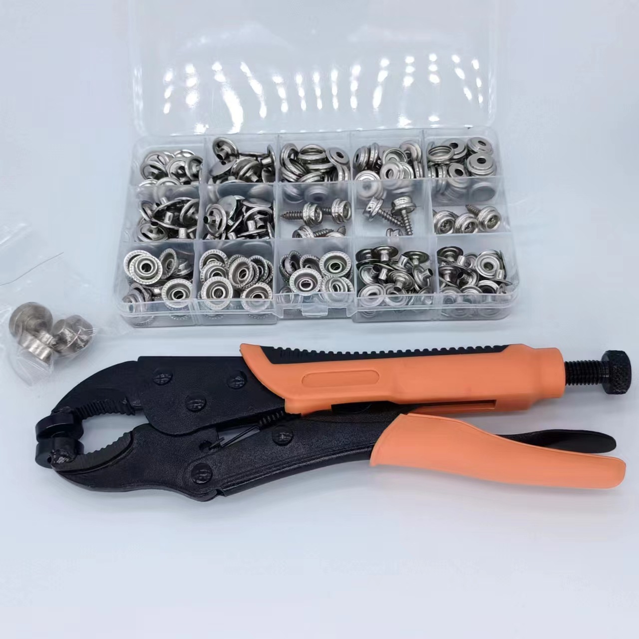 Tornillo transfronterizo hebilla blanca grande hebilla fuerte alicates traje ajustable broche presión alicates en caja