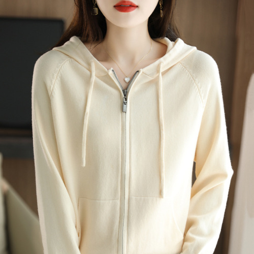 Zip-up Hooded Cardigan Knit Sweater for Women - 2024 Autumn/Winter New Arrival Top Coat - Loose and Slimming Outerwear Hooded Sweater