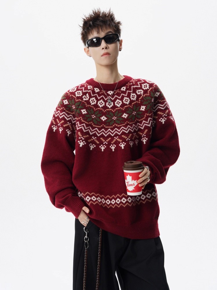Herren Jacquard Weihnachtsstrickpullover Premium Winter Pullover_voghion.com