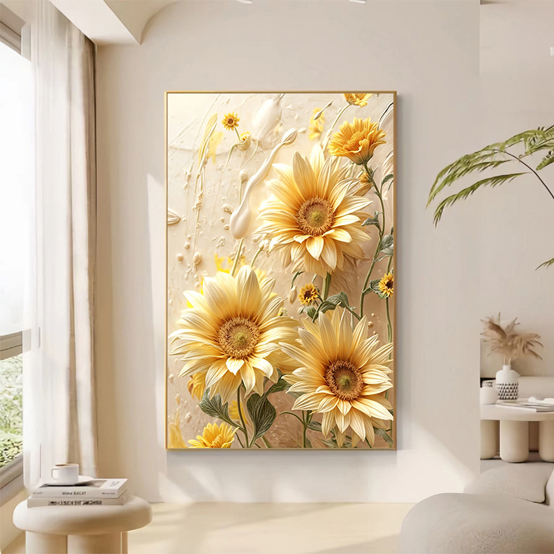 Cream Style Sunflower Living Room Decorative Painting Floral Texture Sofa Background Wall Floor Painting Entrance Door Entrance Mural