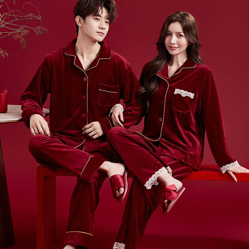 Wedding Pajamas, Newlywed Couple Set, Island Velvet Bride Wedding High-End Red Animal Year Flannel Home Clothes Wedding Pajamas, Newlywed Couple Set, Island Velvet Bride Wedding High-End Red Animal Year Flannel Home Clothes