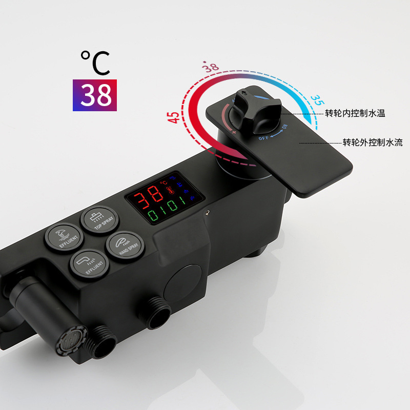 Black constant temperature shower bathroom button four-block shower intelligent constant temperature shower suit paint supercharged top spray suit