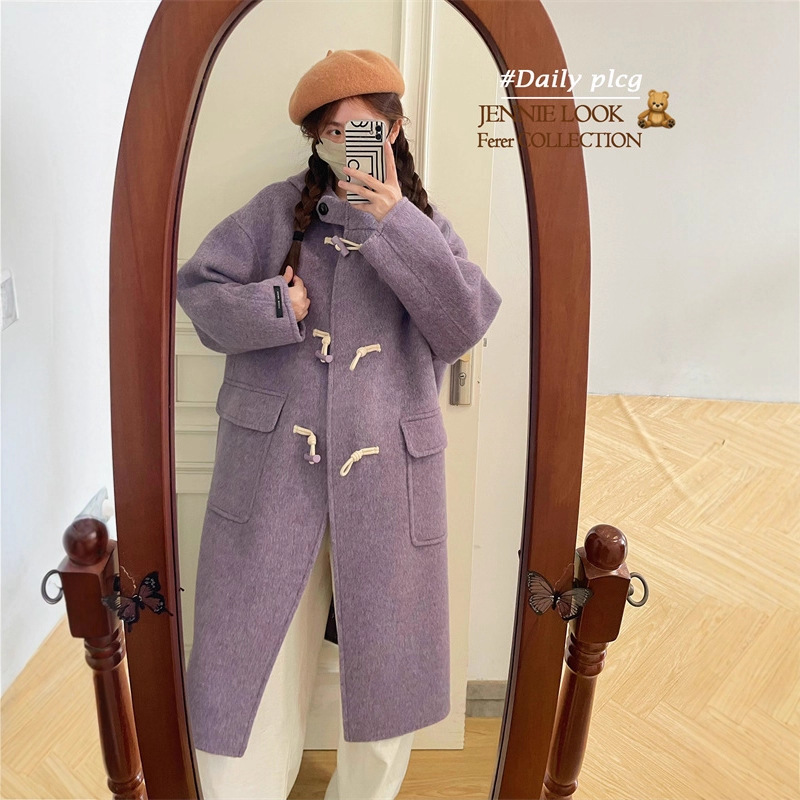 Fragrant Pea Korean Double-Sided Woolen Outwear Women's Mid-Length Hooded Slim Woolen Outwear Women's Autumn and Winter P604