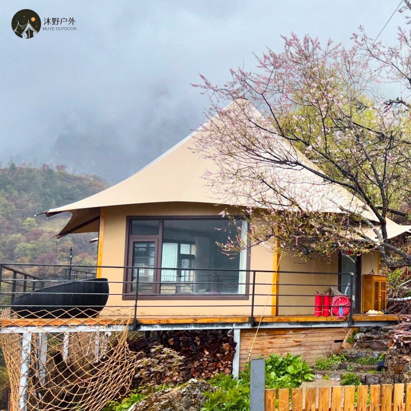 Muye al aire libre hexagonal lujo tienda de comedor de alta resistencia de vidrio de aleación de aluminio tienda de comedor