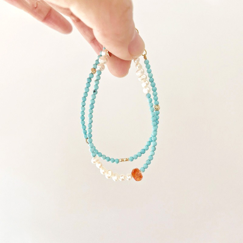 Turquoise Baroque Freshwater Pearl Bracelet 2025 New Trendy Niche High-End Stacked Elegant Women's Hand Jewelry