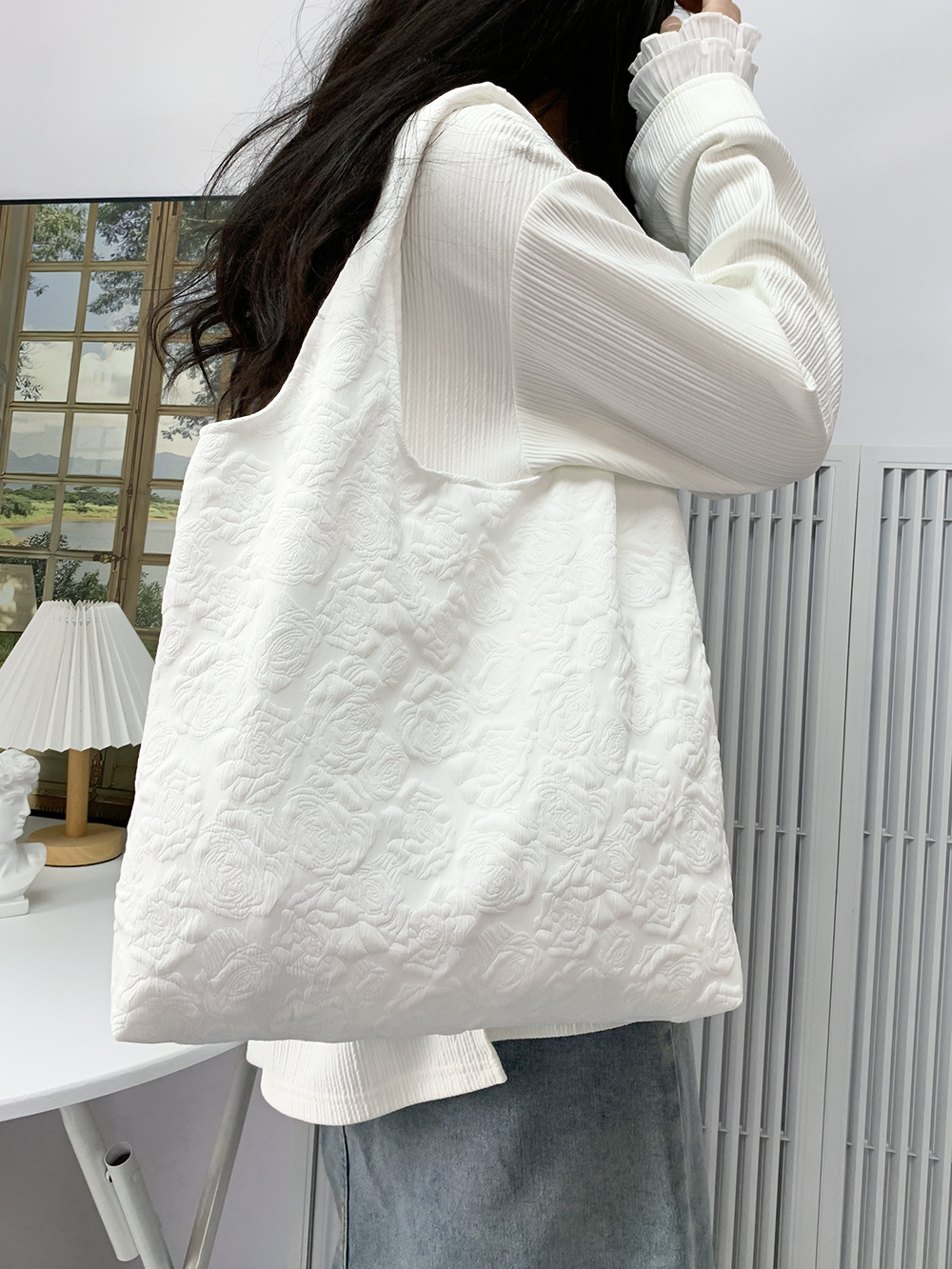 Bolsa de lona bordada bolsa de compras de malla bolsa de verano estudiante artístico clase de viaje Calle tiro bolsa de mano entrega de una pieza