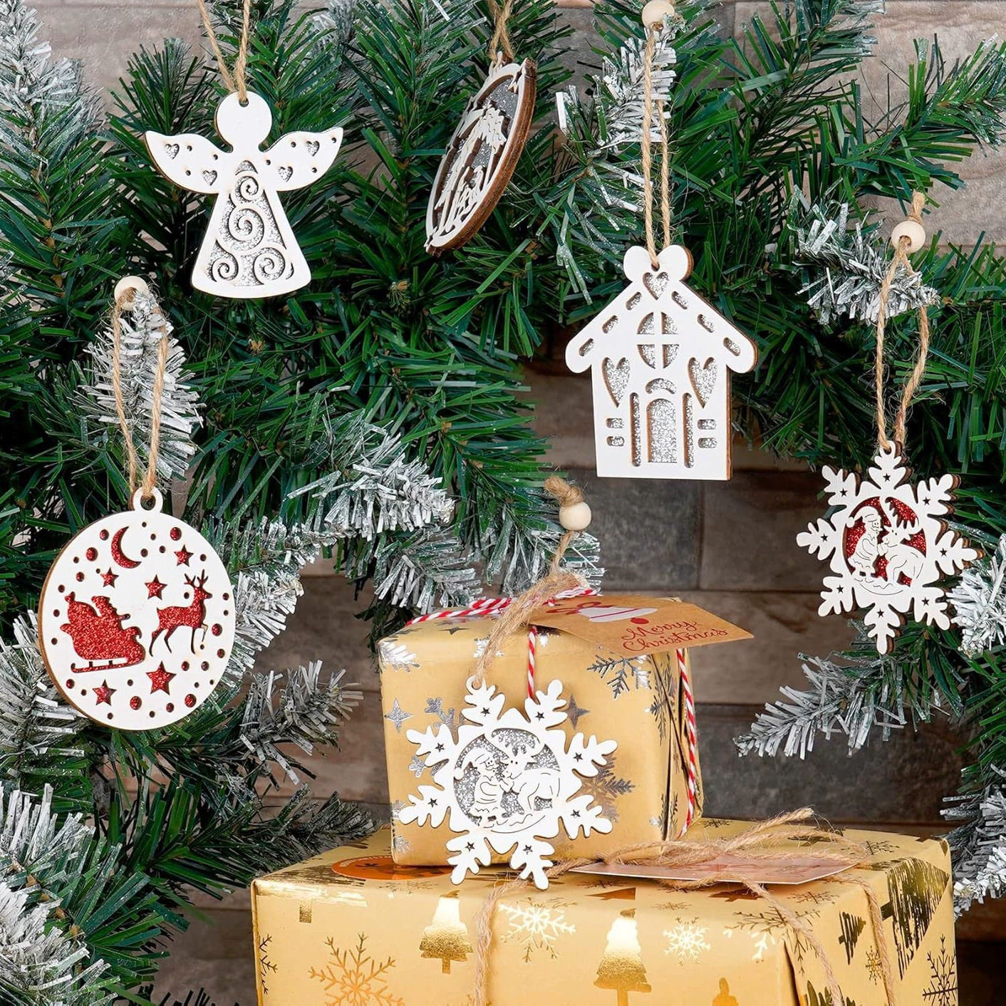 Amazon Рождественские подвески Деревянная гостиная кафе бар магазин Рождественская елка декоративные ремесла подвеска