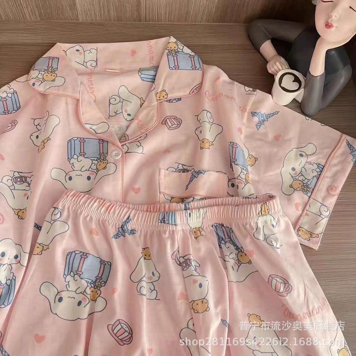 Пижама набор летний милый японский мультфильм, топ с коротким рукавом и шорты на пуговицах, размер XXL