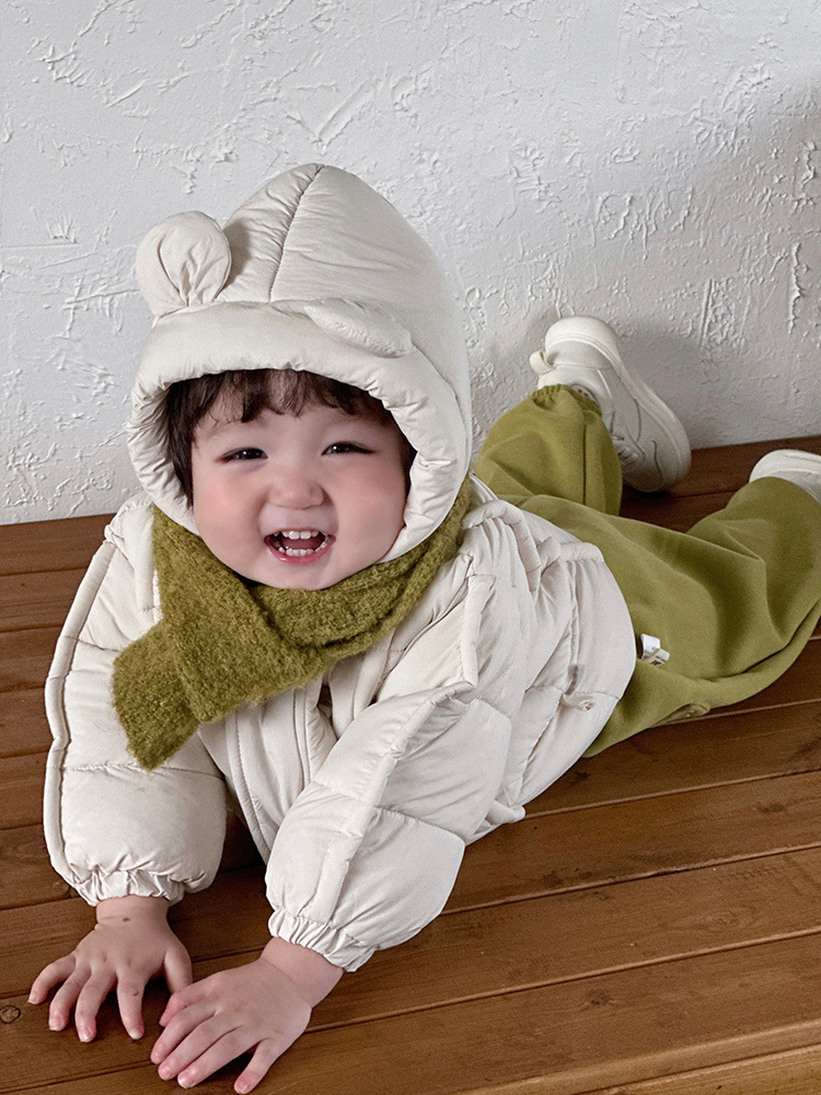 Chaqueta de algodón para bebé, ropa de invierno para hombres y bebés, oso lindo más chaqueta acolchada de terciopelo, chaqueta acolchada para bebés y niños coreanos, ropa exterior