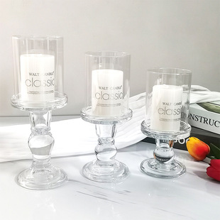 Modern Simple Roman Column Crystal Glass Candle Holder Wedding Decoration Candle Base with Windshield suit