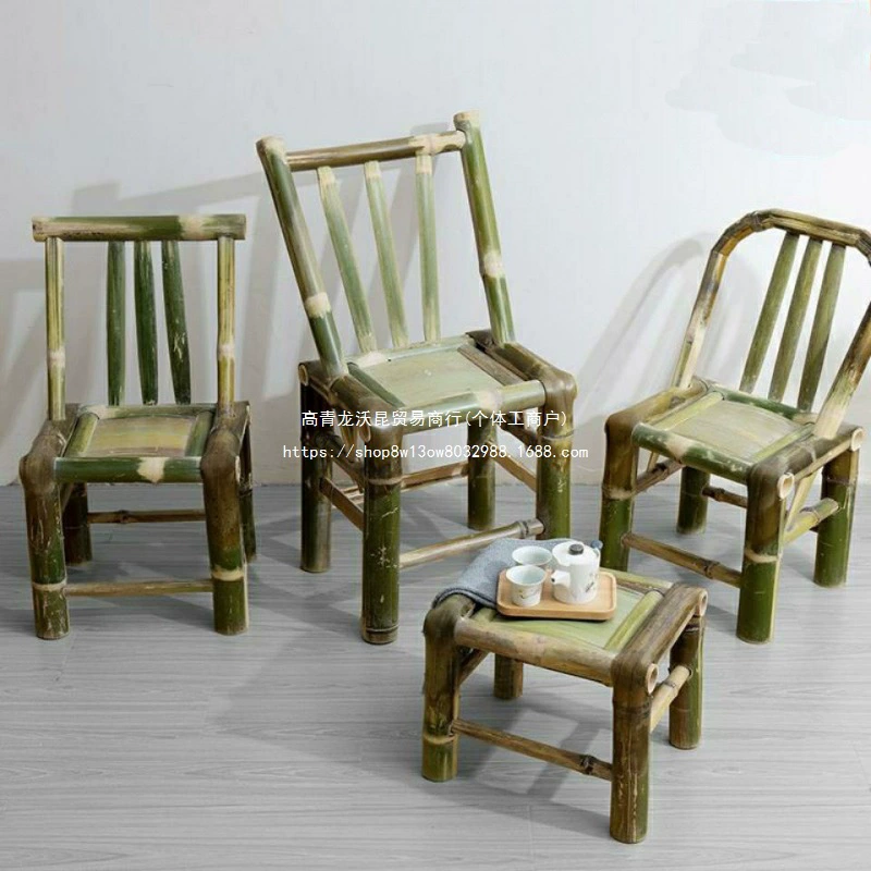 Бамбуковый стул со спинкой, домашний стул из ротанга, одиночный тканый бамбуковый стул из ротанга, маленький стул для балкона, стул для отдыха, старомодный бамбуковый табурет