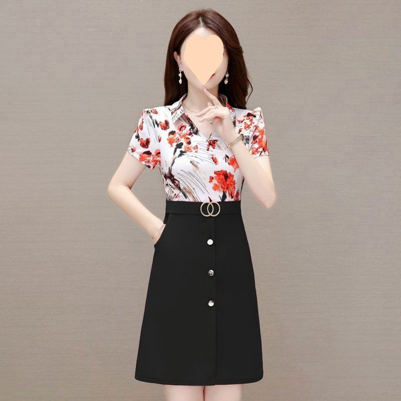 连衣裙新款2025夏季气质时尚减龄显瘦洋气妈妈拼接假两件裙子