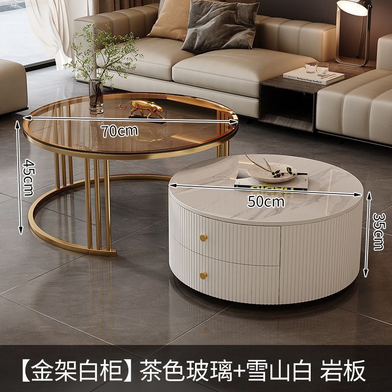 골드 프레임 화이트 캐비닛 [백설 산 흰색 다크 브라운 유리]]