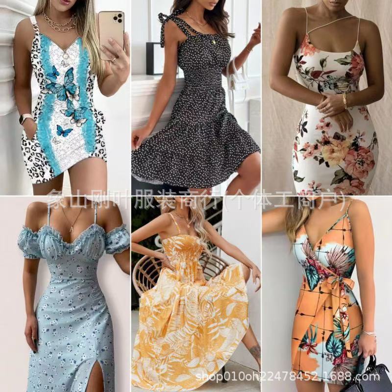 Cross-Border Shein European and American Women's Dress 2025 Summer Export Bow Suspender Asymmetrical Dress Miscellaneous Styles