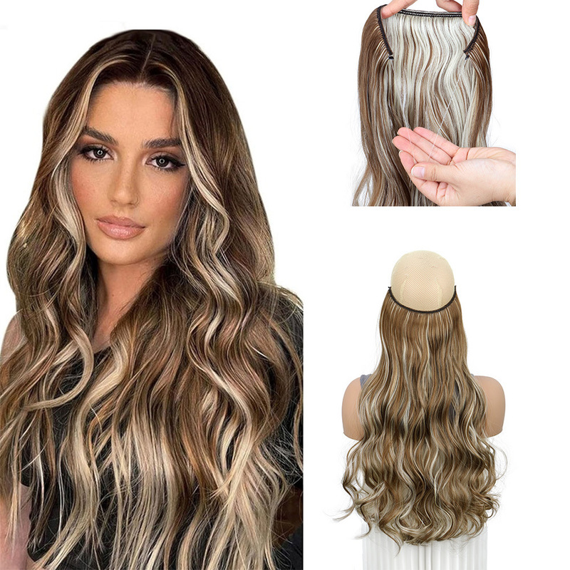 Wig for Women with Big Wavy Long Curly Hair Wig Fishing Line Hair One Piece Adjustable Hair Extensions Seamless Invisible Wig Piece