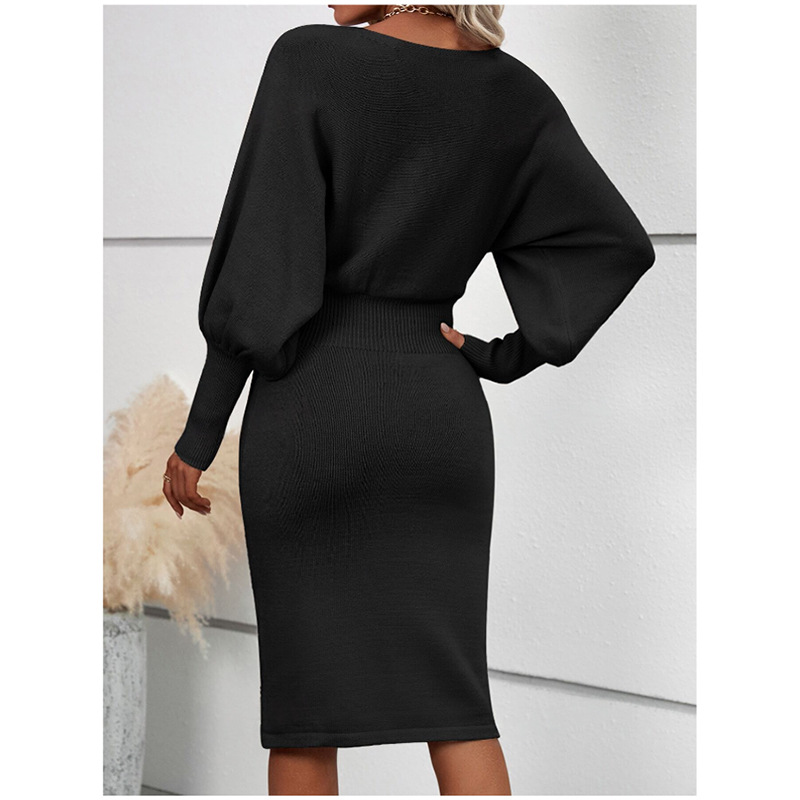 Elegant Knit Bodycon Dress For Women - Slim Fit Long Sleeve Turtleneck Sweater Dress In Solid Colors_ecoleips.com