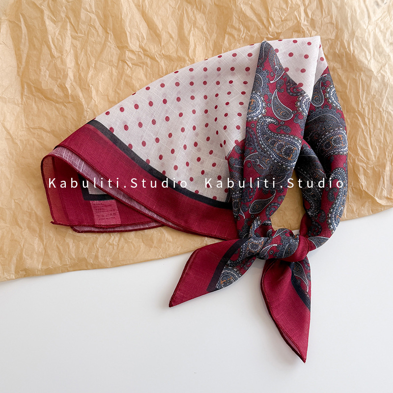 폴카 도트 캐슈넛 58 이미테이션 린넨-버건디