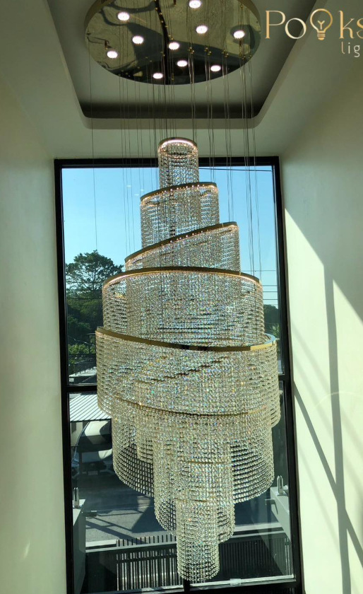 Lámpara de hotel a gran escala, araña de cristal personalizada, lámpara de cristal artesanal, lámpara de cristal en forma de pez, lámpara de Zhongshan, araña grande