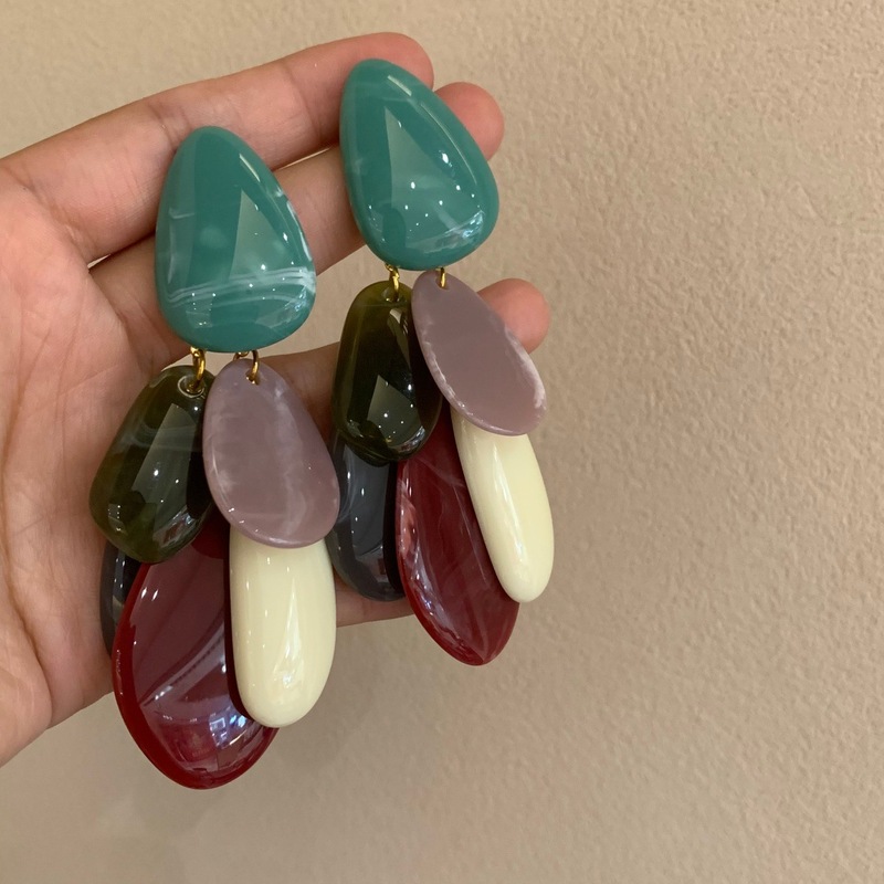 欧美复古夸张几何水滴撞色耳坠拼色树脂耳环时尚气质小众款耳饰女|undefined