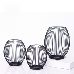 Amazon Cross-Border Black Lantern Candle Holder, Vintage Iron Wire Metal Candle Decor, Home and Shop Display Ornament