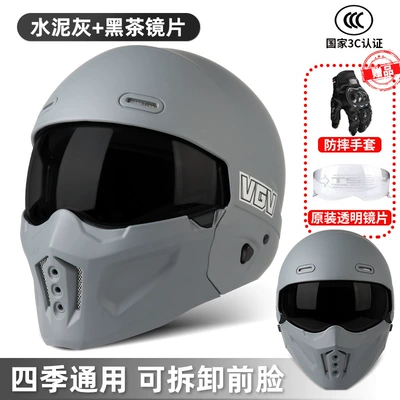 Motorcycle Cruise Large Size Retro – Motosiklet dəbilqələri - s-cement-gray-black-tea-lenses-free-transparent-lenses-gloves-headgear