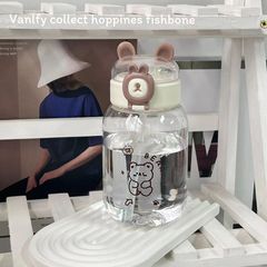 Cute Bear Head Lid Rabbit Milk Plastic Cup Large Capacity Portable Girly Heart Straw Cup Anti-fall Cartoon Water Cup