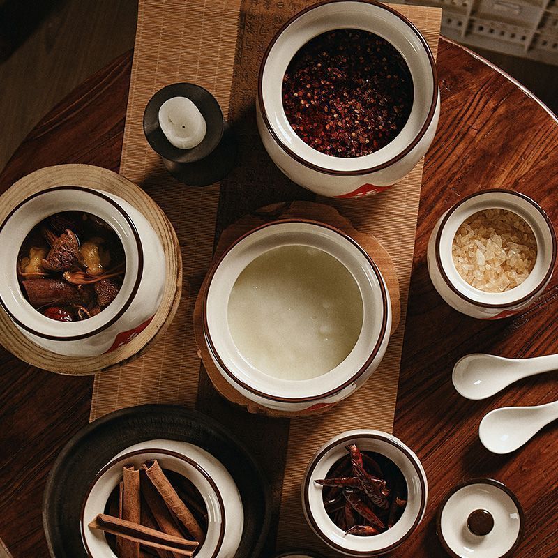 福字装猪油罐带盖大号陶瓷釉下彩大容量封闭式调料罐盐罐子辣椒罐