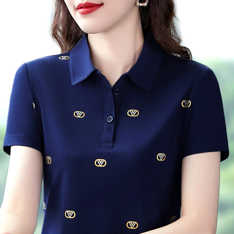 Summer 2026 New Large Size Short-Sleeved T-Shirt Women's Casual Versatile Stylish Age-Reducing Lapel Shirt Women's Top Summer 2026 New Large Size Short-Sleeved T-Shirt Women's Casual Versatile Stylish Age-Reducing Lapel Shirt Women's Top