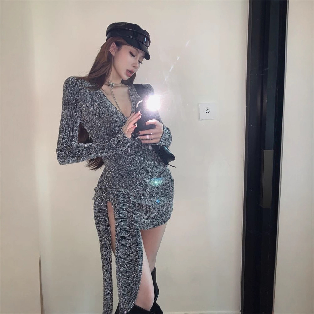 Sparkling Hot Diamond American Pure Lust Hottie Suit V-Neck Jumpsuit Strappy Skirt Suit Feminine Two-Piece Set