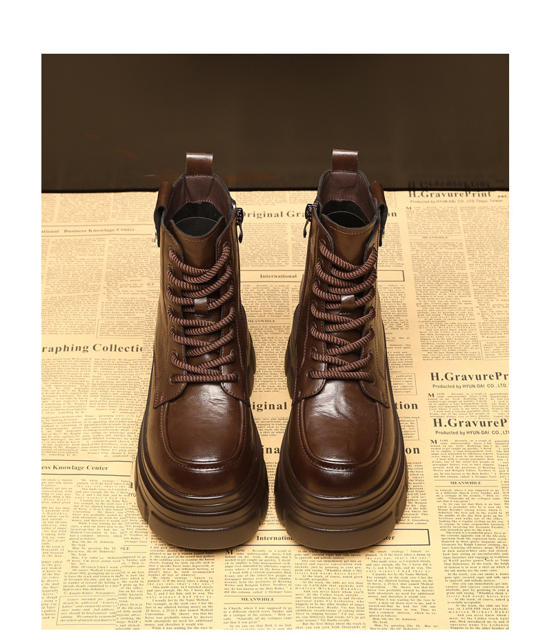 Boot nữ đế dày nâng chiều cao phong cách Anh cổ điển mùa thu đông — Lớp lót nhung đen chi tiết 15