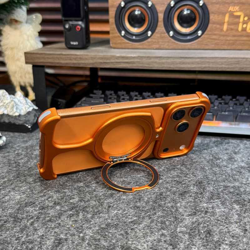 Ốp lưng iPhone dạng cúp kim loại có giá đỡ xoay từ tính chống sốc — Đen, Bạc, Cam, Xanh Titan chi tiết 7