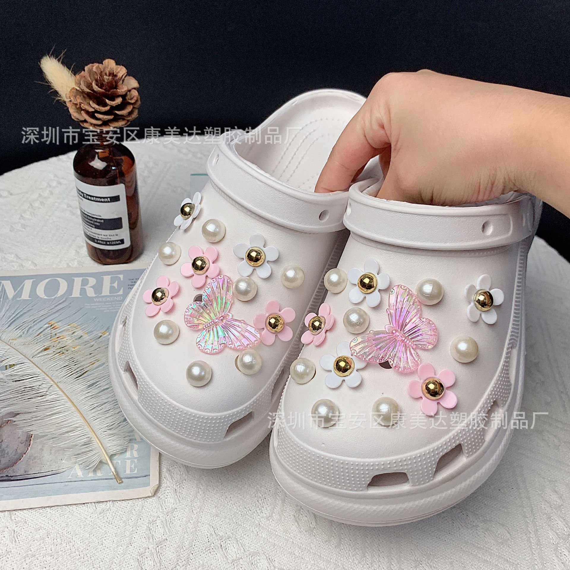 K130-Pink 나비 핑크 다섯 잎 꽃 세트 (신발 없음)