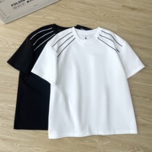 白色三条杠短袖男款夏季美式复古落肩t恤cleanfit高级感休闲半袖