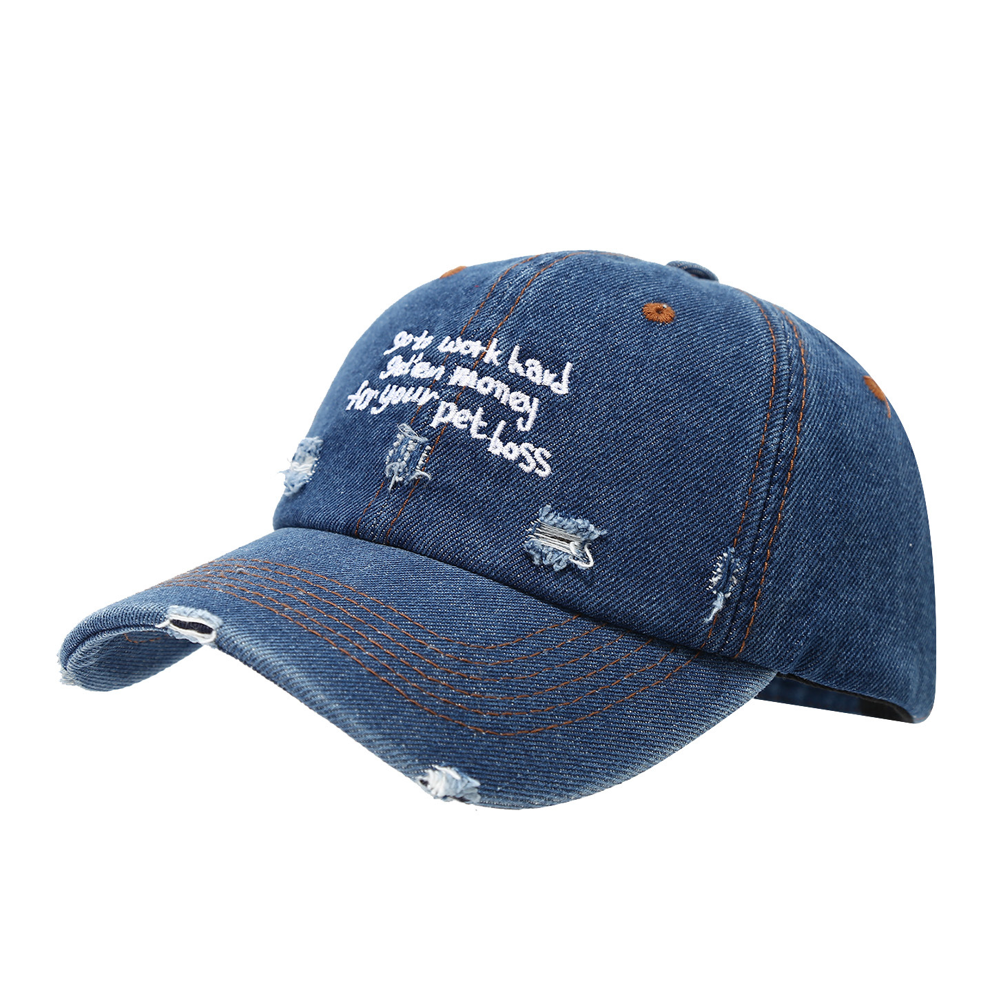 Gorra de béisbol con letras de agujero viejas japonesas para hombres y mujeres, verano retro, sombrero de lengua de pato de mezclilla casual coreano