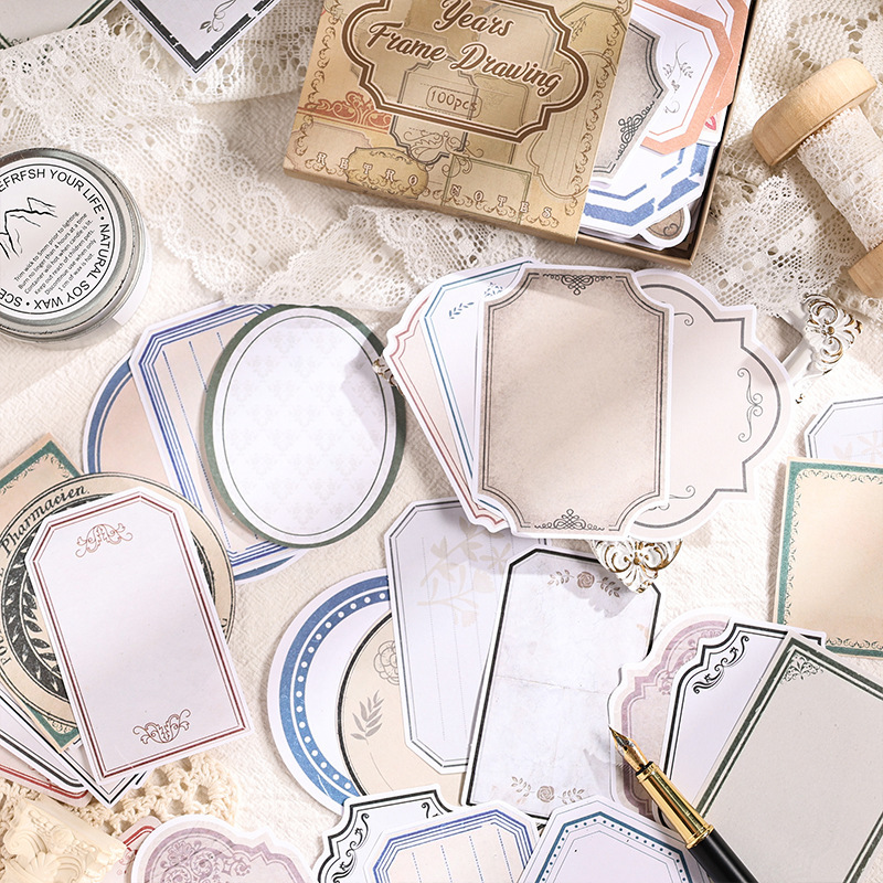 Nostalgic note material no adhesivo caja de cubierta de papel diy cuaderno diario decoración material de base puede escribir papel de notas