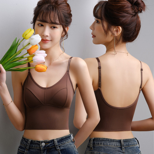 New Ice Silk Backless Bra Top Clustering Pouch Bra for Breast Contouring, No Underwire Straps, Removable Latex-Like Pads