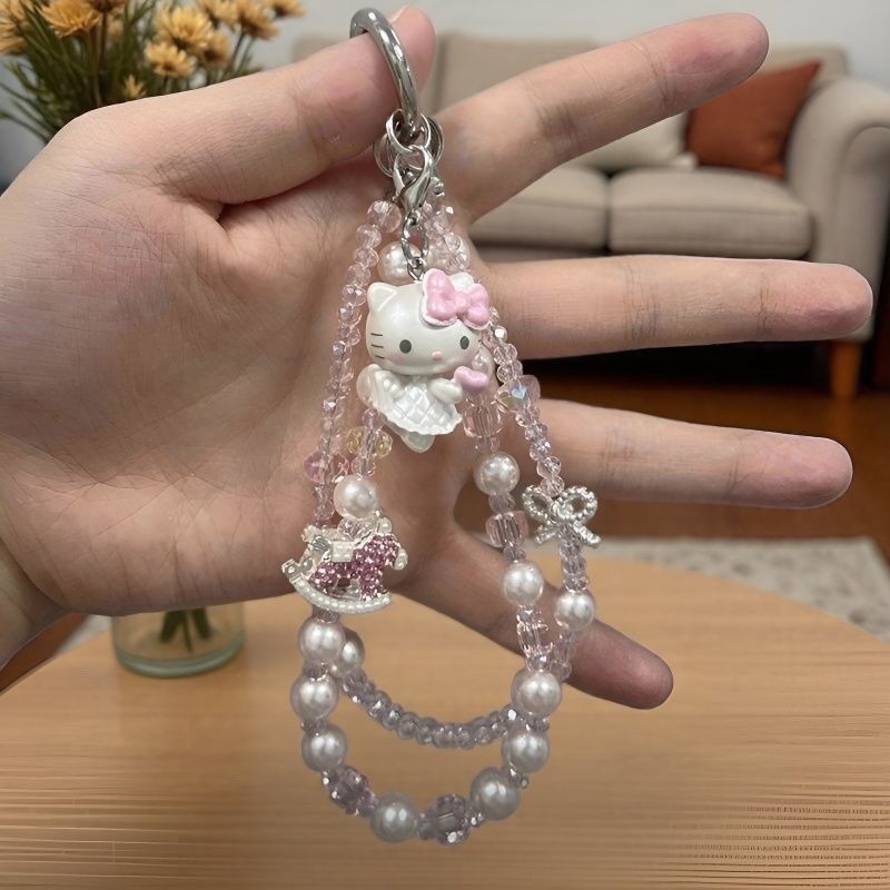 Ins Magic Kitty Crystal Beaded Mobile Phone Chain Pendant Lanyard Ccd Camera Card